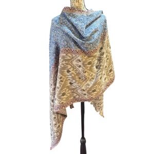 Kashmiri inspired Pashmina like Shawl/ Wrap Double pattern reversible Blue/Brown